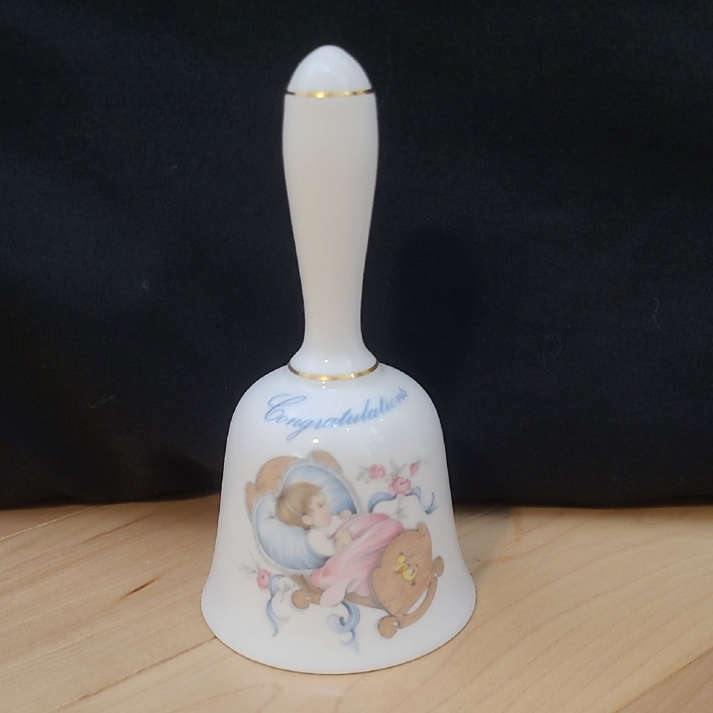 2/$20 White Ceramic "Congratulations" Bell with Baby Design